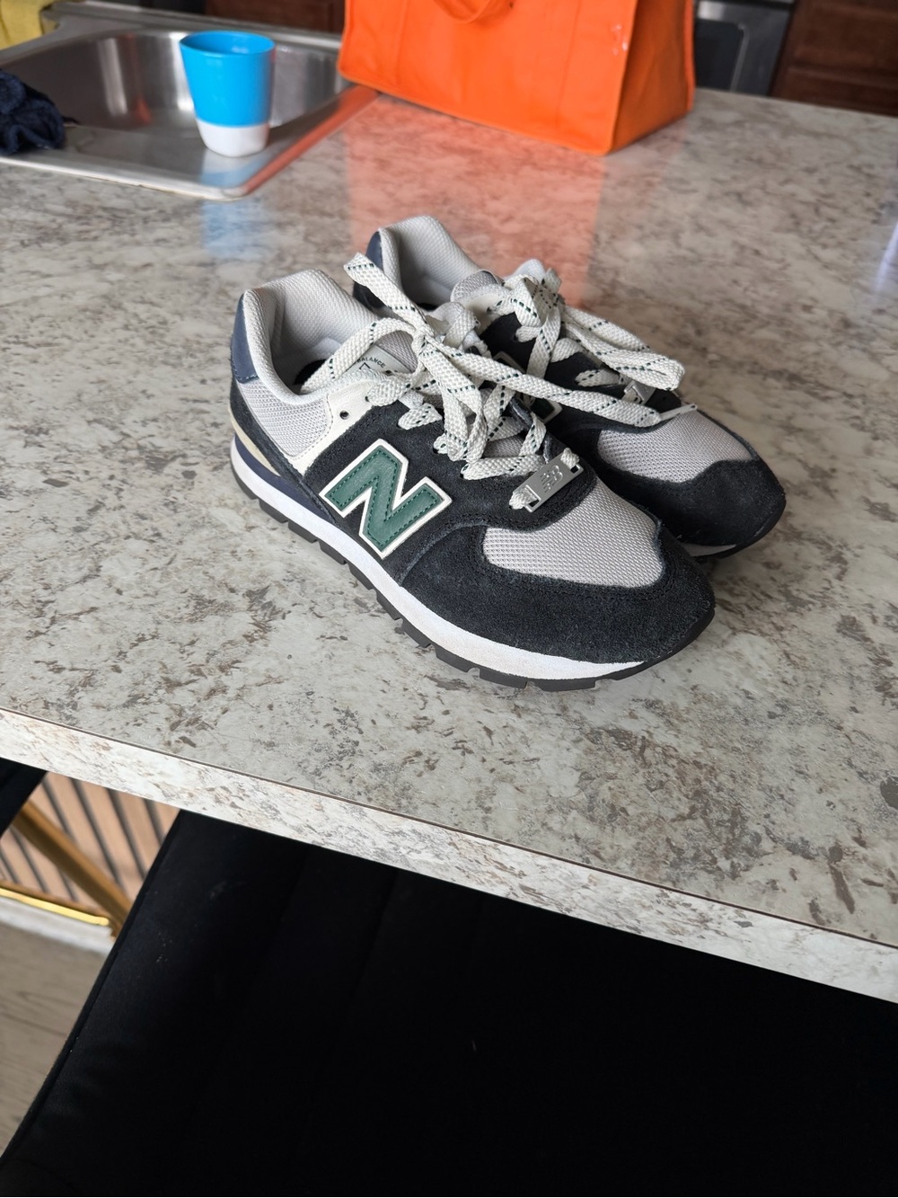 New Balance Kids Gray, Black & Green Athletic Sneakers